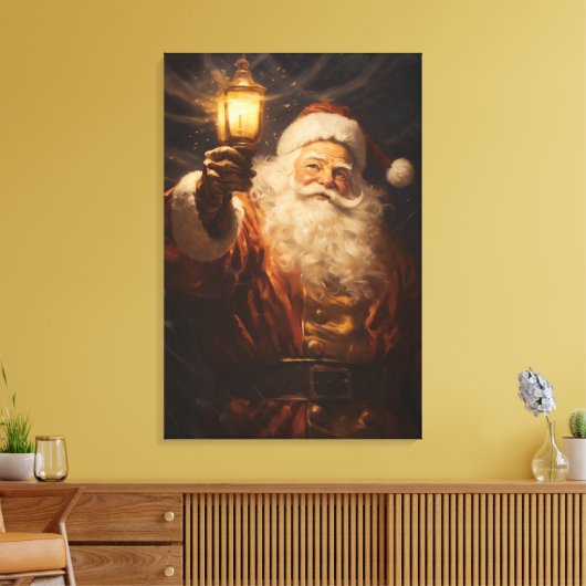 Kerst home decor Santa met lantaarn Canvas Afdruk (Insitu (Woonkamer))