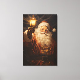 Kerst home decor Santa met lantaarn Canvas Afdruk