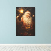 Kerst home decor Santa met lantaarn Canvas Afdruk (Insitu (Houten vloer))
