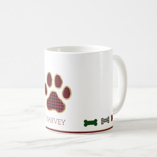 Kerst Hond Bone Paw Print Buffel Plaid Check Koffiemok (Voorkant rechts)