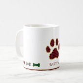 Kerst Hond Bone Paw Print Buffel Plaid Check Koffiemok (Voorkant links)