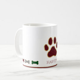 Kerst Hond Bone Paw Print Buffel Plaid Check Koffiemok