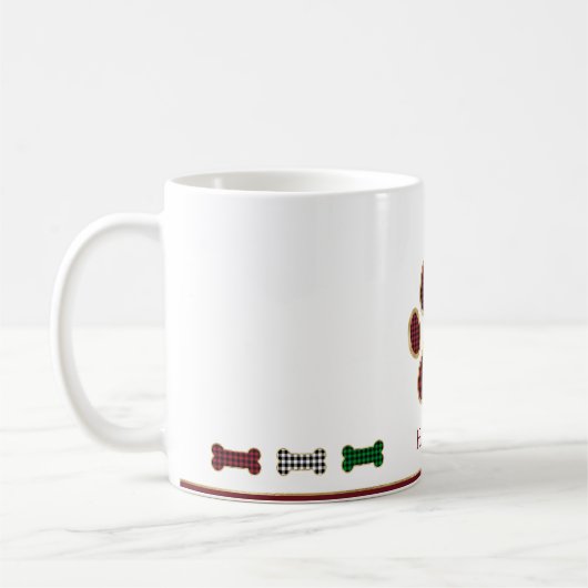 Kerst Hond Bone Paw Print Buffel Plaid Check Koffiemok (Links)