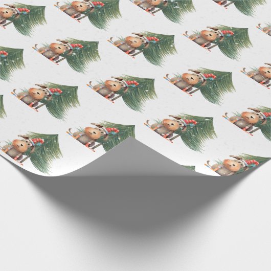 Kerst Hond en Pine In Sneeuwvlokken Cadeaupapier (Hoek)