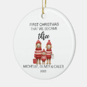 Kerst Hond Familie van Drie Keramisch Ornament (Links)