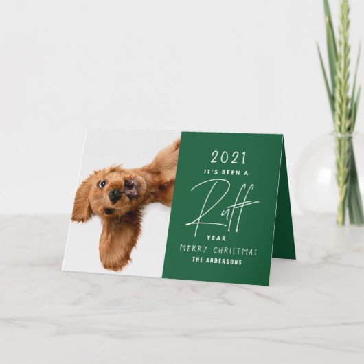 Kerst hond grappig ruff jaaroverzicht kaart (Voorkant)
