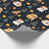 Kerst Hond Honden Vakantie Kerstboom patroon Cadeaupapier (Hoek)