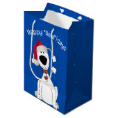Kerst hond humor op blauw medium cadeauzakje (Voorkant Gekanteld)