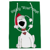 Kerst hond humor op groen medium cadeauzakje (Voorkant)