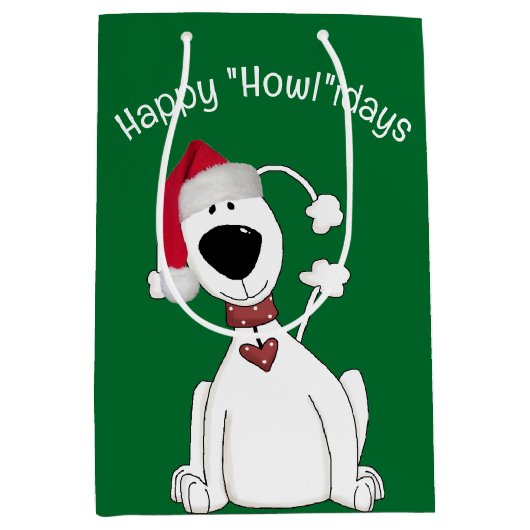 Kerst hond humor op groen medium cadeauzakje (Voorkant)