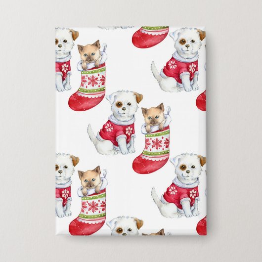 Kerst hond & kat button (Voorkant)