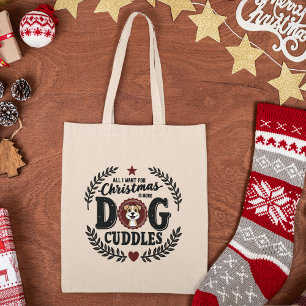 Kerst Hond Knuffels Typografie Tote Bag