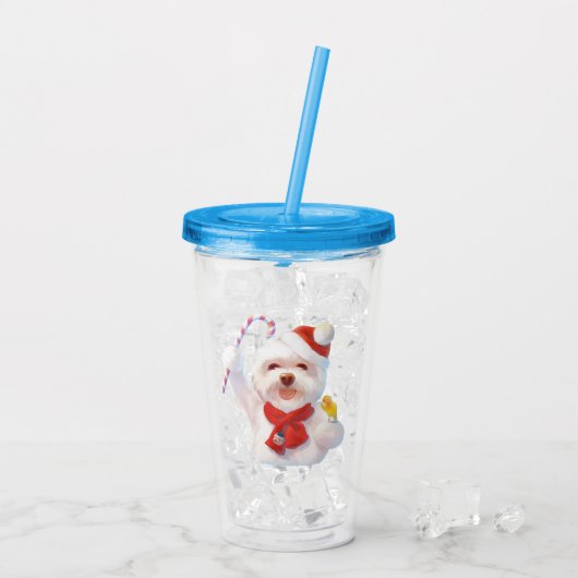 Kerst Hond met Candy Cane Acryl Drinkbeker (Achterkant ijs)