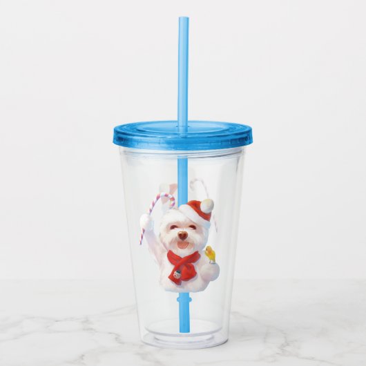 Kerst Hond met Candy Cane Acryl Drinkbeker (Voorkant)