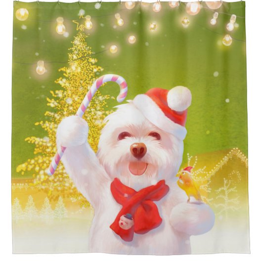 Kerst Hond met Candy Cane Douchegordijn (Voorkant)