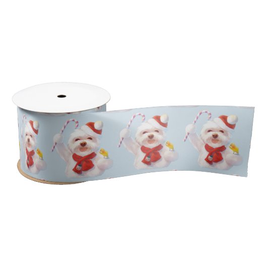 Kerst Hond met Candy Cane Satijnen Lint (Spoel)