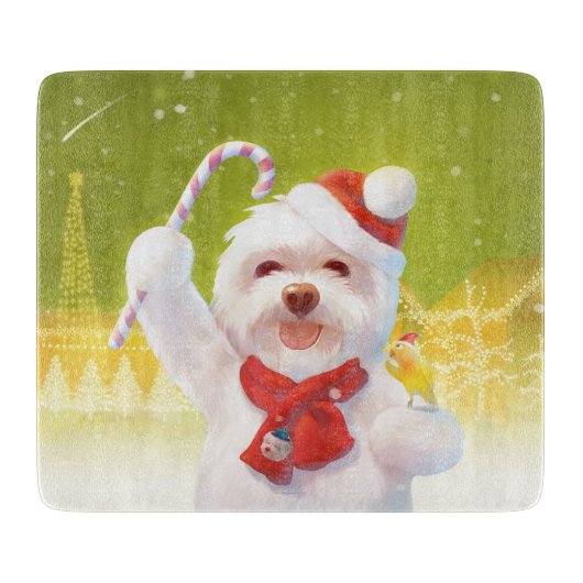 Kerst Hond met Candy Cane Snijplank (Voorkant)