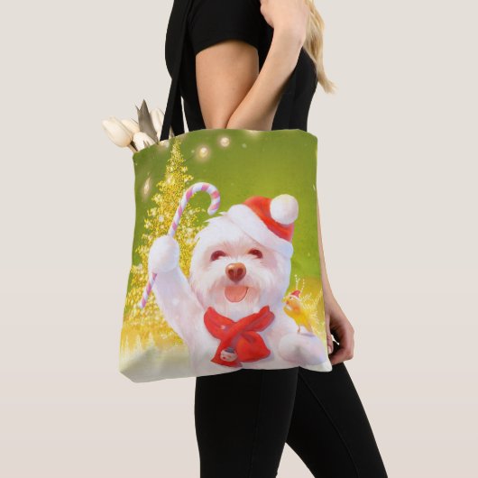Kerst Hond met Candy Cane Tote Bag (Dichtbij)