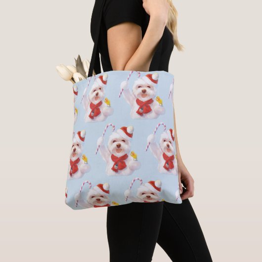 Kerst Hond met Candy Cane Tote Bag (Dichtbij)