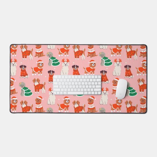 Kerst hond patroon roze vakantie bureau mat (Keyboard & Muis)