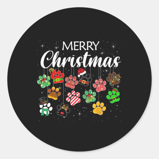 Kerst Hond Paw Print Buffalo Plaid Lelijke Kerstmi Ronde Sticker (Voorkant)