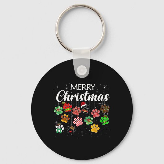 Kerst Hond Paw Print Buffalo Plaid Lelijke Kerstmi Sleutelhanger (Voorkant)