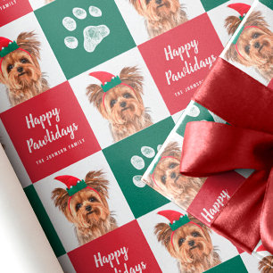 Kerst Hond Paw Print Foto Gift Wrap Cadeaupapier