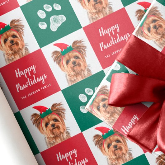 Kerst Hond Paw Print Foto Gift Wrap Cadeaupapier