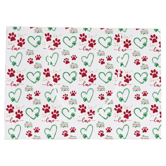 Kerst HOND PAW PRINTS en LIEFDE HARTEN Feestelijk Groot Cadeauzakje (Achterkant)