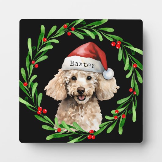 Kerst Hond Poodle Santa Hat Vakantie Fotoplaat (Voorkant)