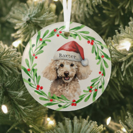 Kerst Hond Poodle Santa Hat Vakantie Glas Ornament