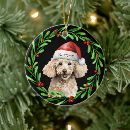 Kerst Hond Poodle Santa Hat Vakantie Keramisch Ornament