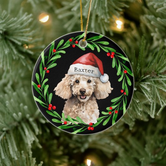 Kerst Hond Poodle Santa Hat Vakantie Keramisch Ornament (Boom)