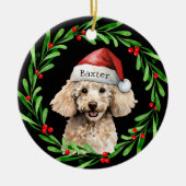 Kerst Hond Poodle Santa Hat Vakantie Keramisch Ornament (Voorkant)