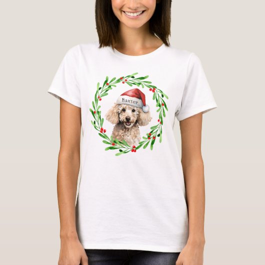 Kerst Hond Poodle Santa Hat Vakantie T-shirt (Voorkant)