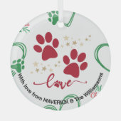 Kerst HOND VOETAFDRUKKEN gepersonaliseerd Glas Ornament (Voorkant)