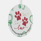 Kerst HOND VOETAFDRUKKEN gepersonaliseerd Glas Ornament (Voorkant Rechts)