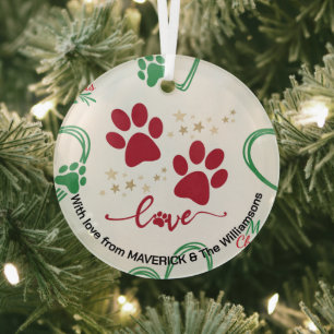 Kerst HOND VOETAFDRUKKEN gepersonaliseerd Glas Ornament