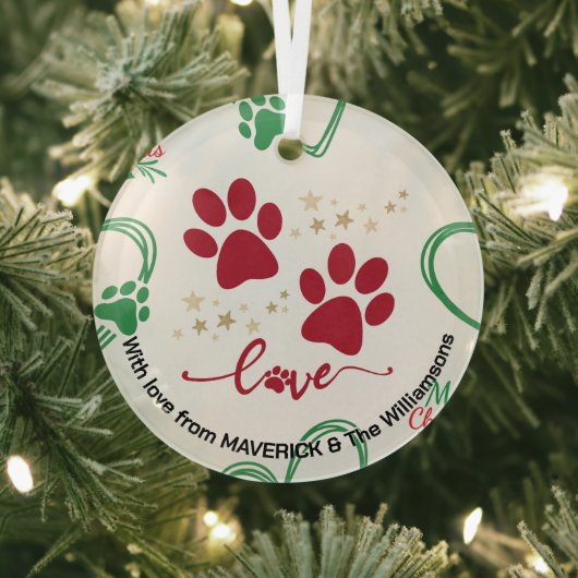 Kerst HOND VOETAFDRUKKEN gepersonaliseerd Glas Ornament (Insitu)