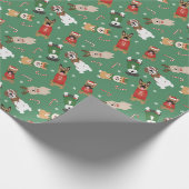 Kerst Honden Patroon Rood Groen Cadeaupapier (Hoek)