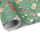 Kerst Honden Patroon Rood Groen Cadeaupapier (Rol Hoek)