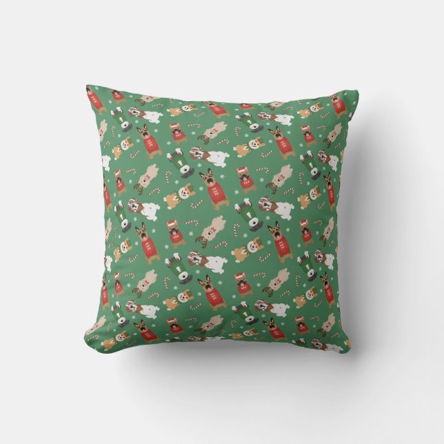 Kerst Honden Patroon Rood Groen Kussen (Voorkant)