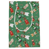 Kerst Honden Patroon Rood Groen Medium Cadeauzakje (Voorkant)