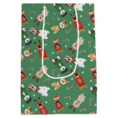 Kerst Honden Patroon Rood Groen Medium Cadeauzakje (Achterkant)