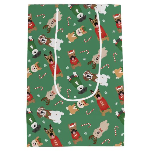 Kerst Honden Patroon Rood Groen Medium Cadeauzakje (Achterkant)
