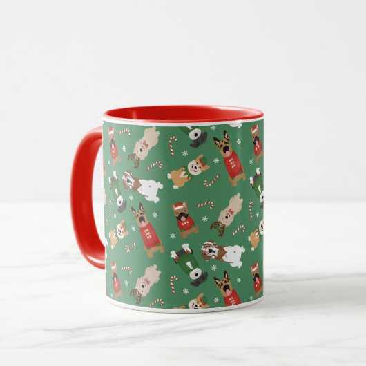 Kerst Honden Patroon Rood Groen Mok (Voorkant links)