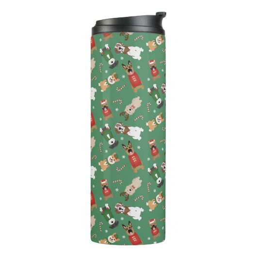 Kerst Honden Patroon Rood Groen Thermosbeker (Gedraaid links)