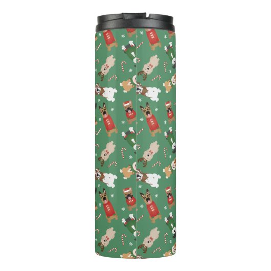 Kerst Honden Patroon Rood Groen Thermosbeker (Achterkant)