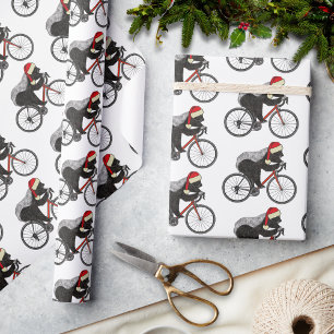 Kerst Honing Badger op een fiets Cadeaupapier