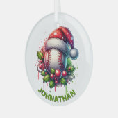 Kerst Honkbal Custom Naam met Santa Hat Glas Ornament (Voorkant links)